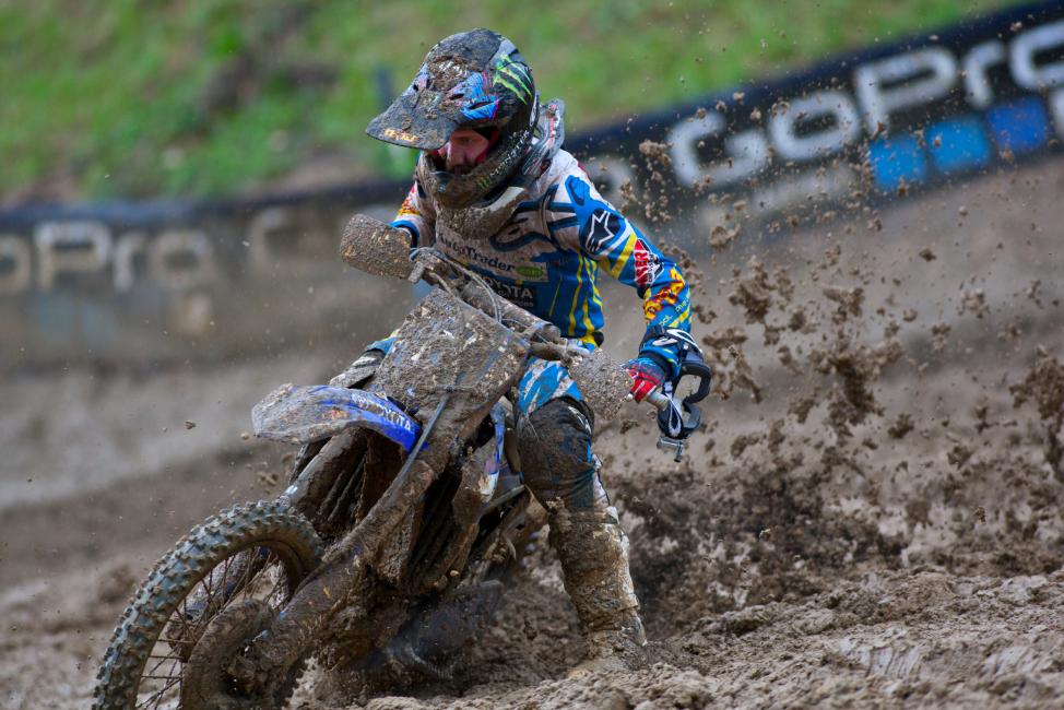 Barcia's first win on a 450 came in the mud, with a donut celebration afterward.