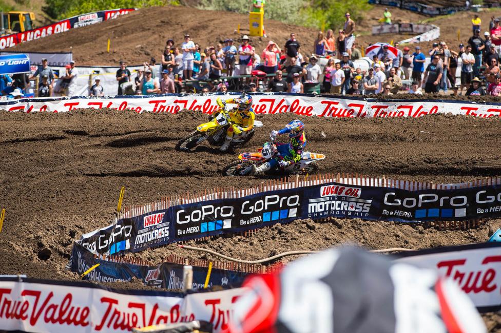 Dungey overtook Roczen late in both motos to get the Thunder Valley overall win. Roczen's flat front tire in moto two gave him an assist.