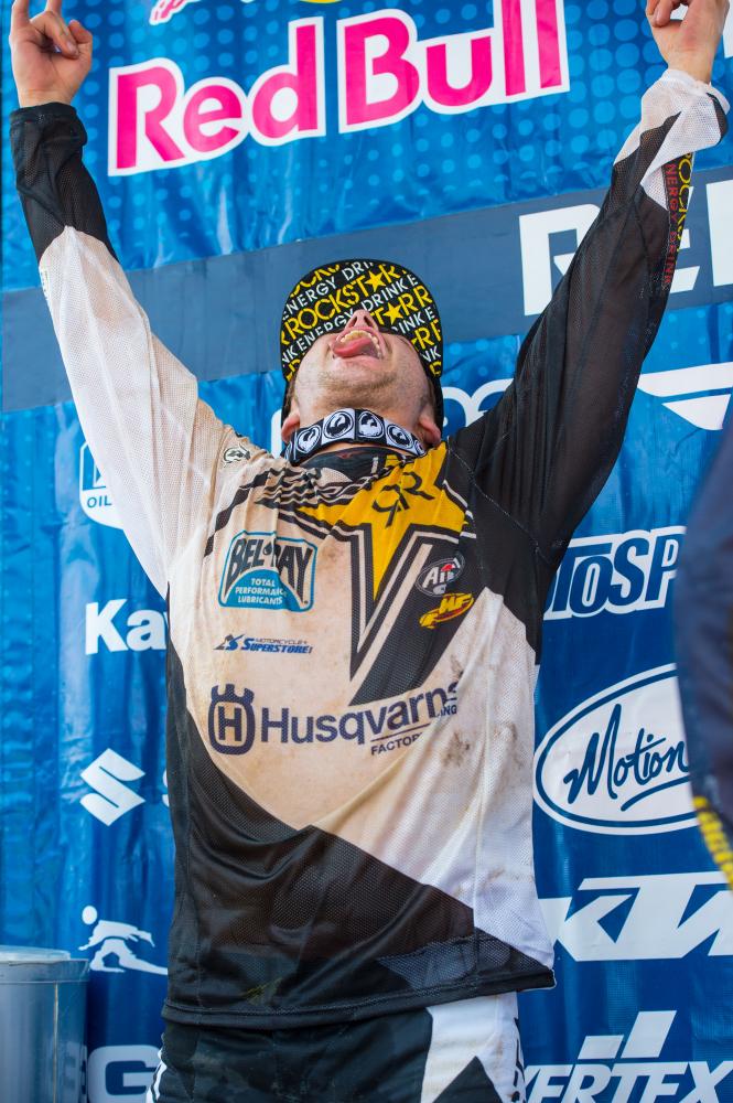 Osborne celebrates his second overall finish.