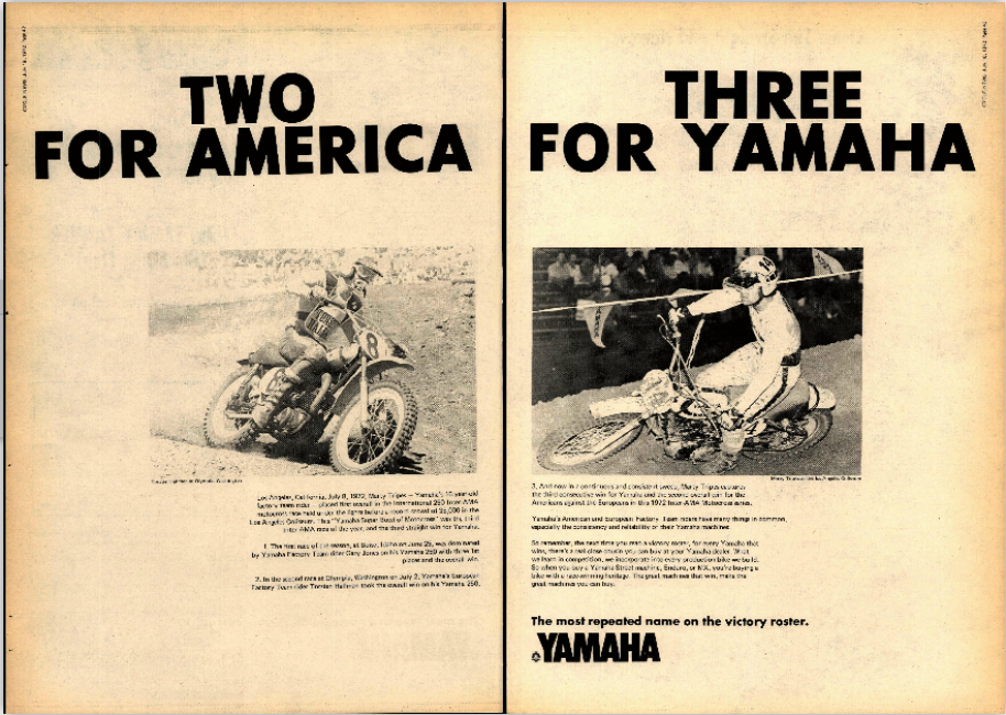 Yamaha won the first supercross via Marty Tripes.
