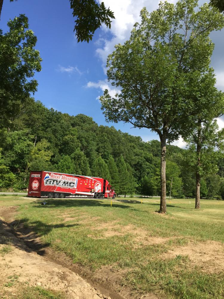Rocky Mountain ATV/MC hospitality area, with that big long sweeper in front of it, which will be covered with sand soon.