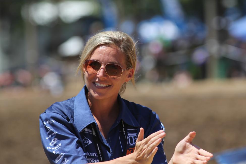 Christy Lacurelle works with the riders of KTM's Orange Brigade.