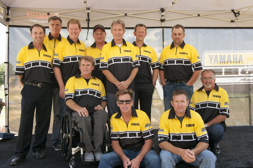 Front (l to r): Wayne Rainey, Bob Hannah, Ty Davis, Keith McCarty. Back (l to r): Rich Oliver, Mike Bell, Broc Glover, Rick Burgett, Eddie Lawson, Jason Raines, Bill Ballance.