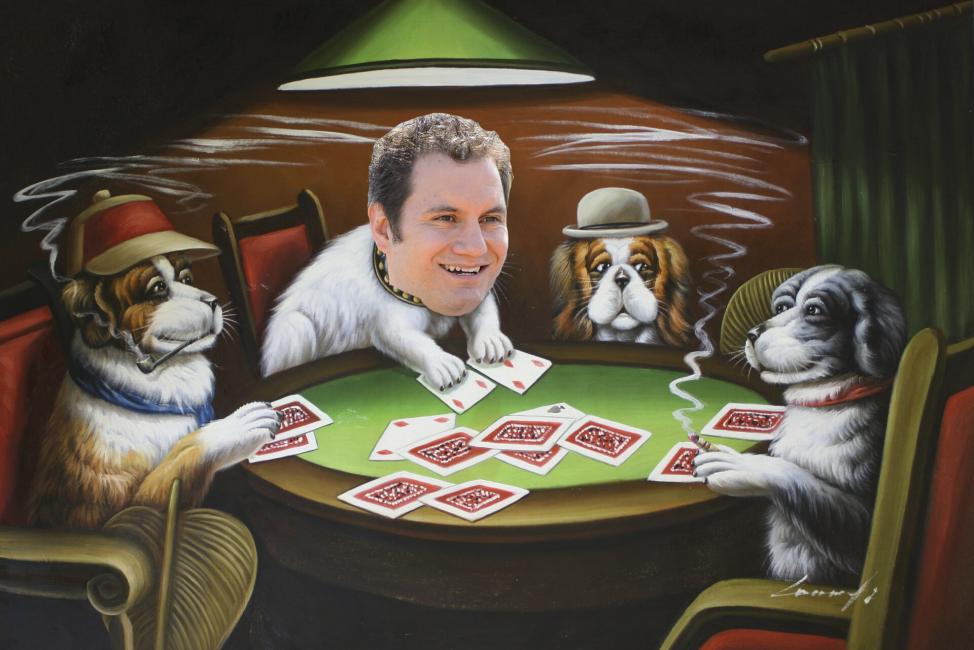 Weege's nightmare. [Editor's note: This is clearly a photoshop. I wouldn't be smiling. Also, I can assure you it IS possible to not smile watching a dog on a skateboard. I just did it.]