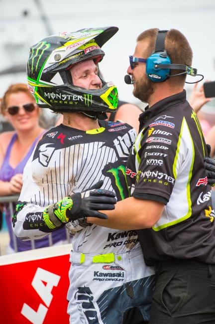 Though he didn't finish first in either moto, Savatgy took the overall win and brought Pro Circuit its first of the year.