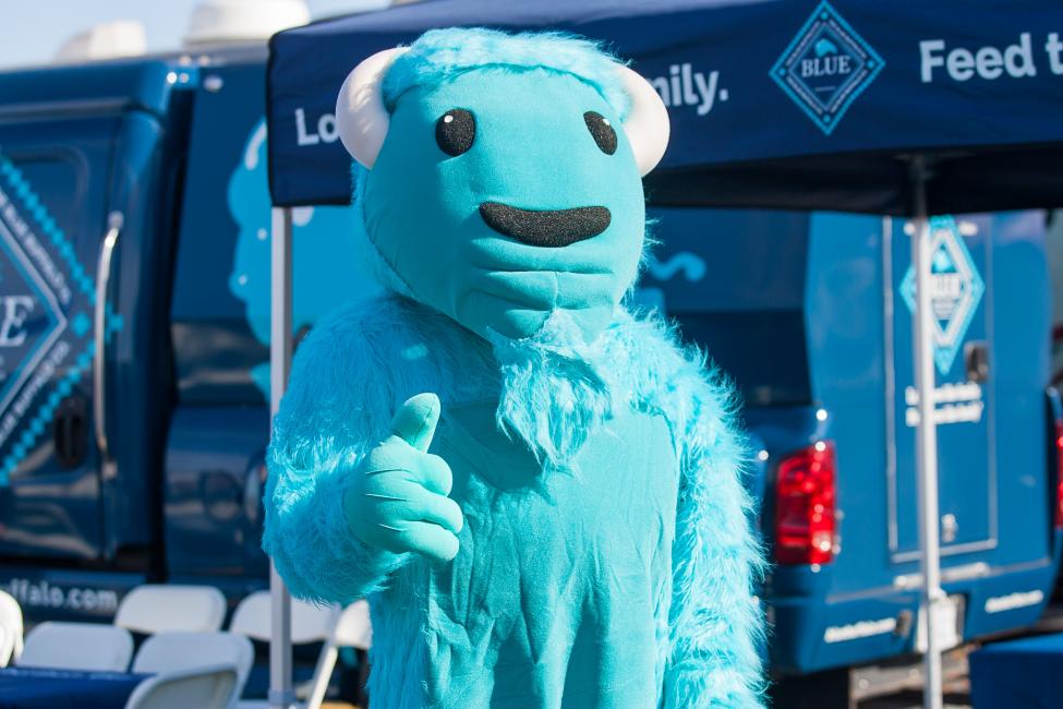 The Blue Buffalo mascot hanging out at the East Rutherford Supercross.