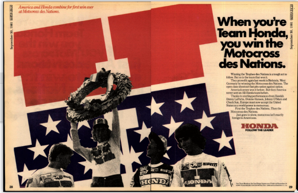 Roger DeCoster won the last race of his career in 1980 at the Luxembourg 500 Grand Prix on a Honda, then retired to join American Honda as an advisor.