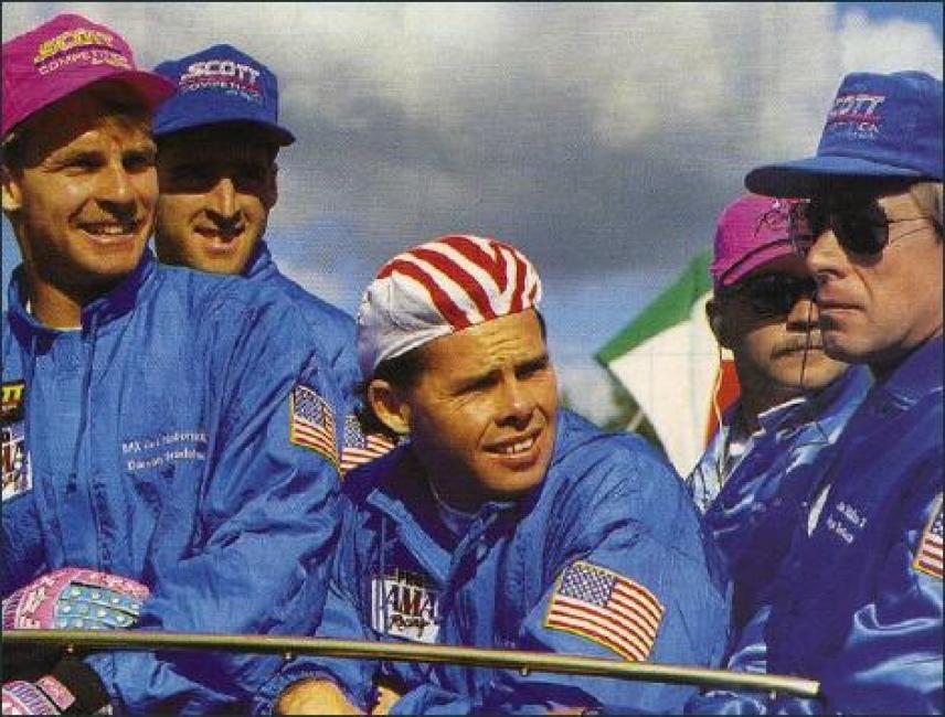 Team USA 1990 was Damon Bradshaw, Jeff Stanton, Jeff Ward, and team manager Roger DeCoster.