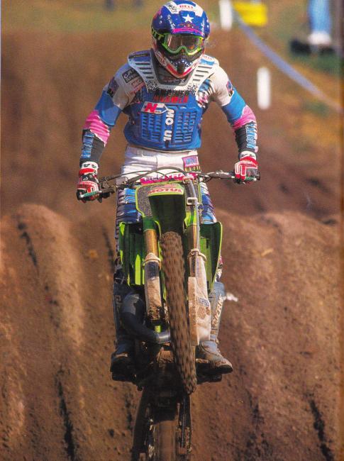 Here’s a Jack Burnicle shot of Mike Kiedrowksi on the 125 Kawasaki for Team USA in 1991.