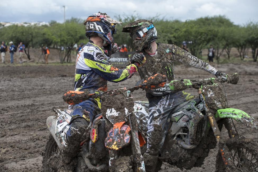 Jonass won the first moto ahead of Max Anstie.