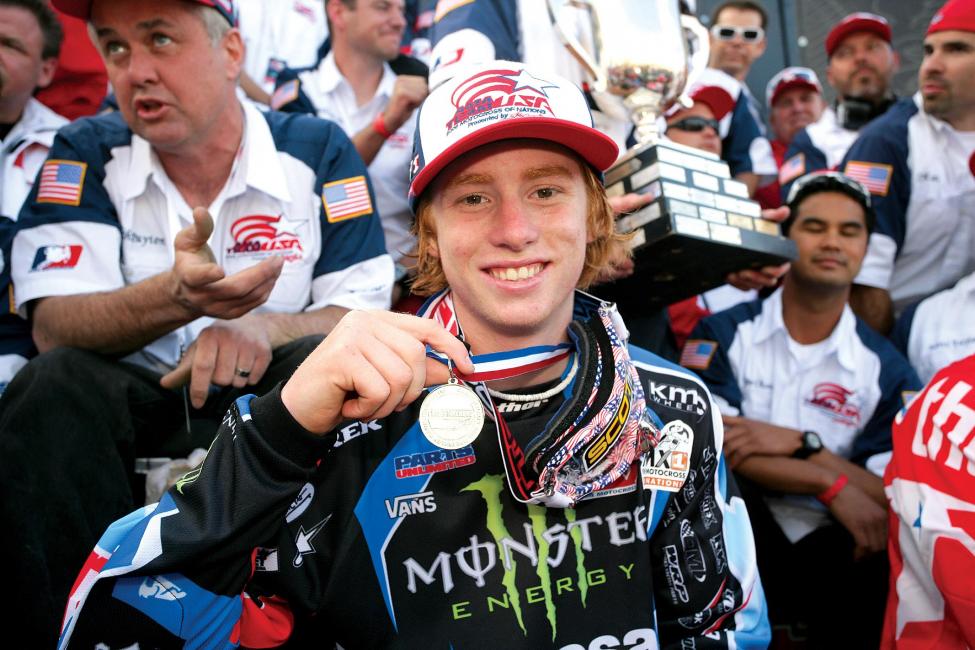 Ryan Villopoto shows off his first Gold Medal for winning the Motocross des Nations with Team USA.