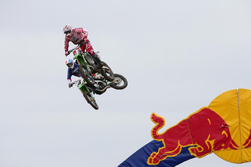 Stewart battled for a bit with Sebastien Pourcel in moto three before pulling away. Then a late crash nearly changed everything.