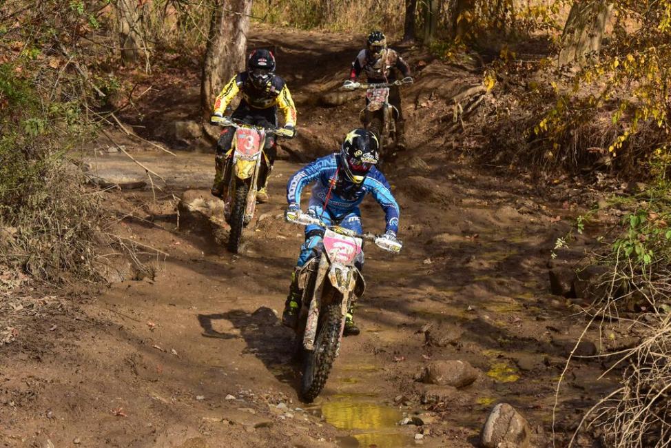 Strang leads the way through the Indiana woods.
