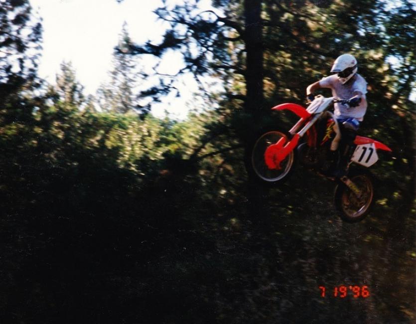 Hansel says riding in a t-shirt was cool back in the day, but we suspect there simply wasn't enough money left in the motocross budget for an actual jersey.