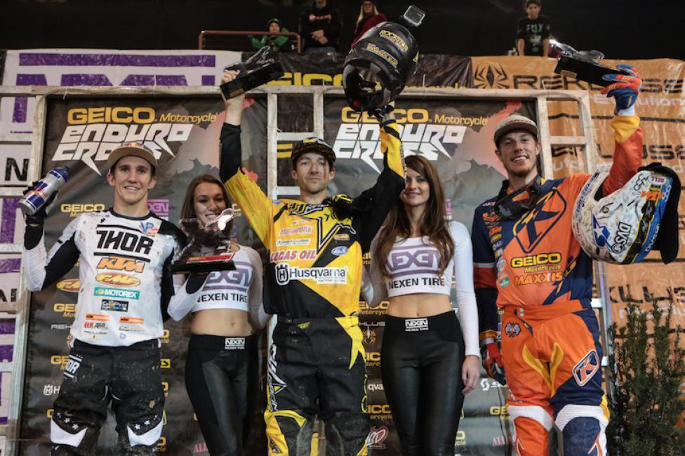 Haaker (center), Robert (left), and Webb (right) took the Boise EnduroCross podium.