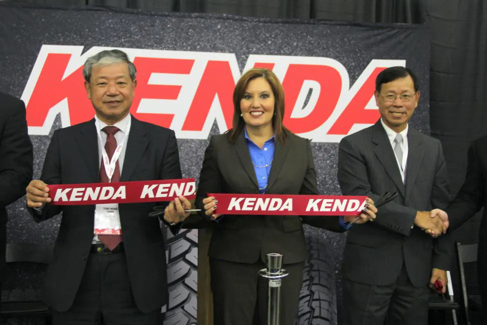 Ying Ming Yang, Kenda&rsquo;s Global Chairman, Mary Taylor, Lt. Governor of State of Ohio, & Jimmy Yang, Vice Chairman, Kenda and President of American Kenda Rubber Ind.