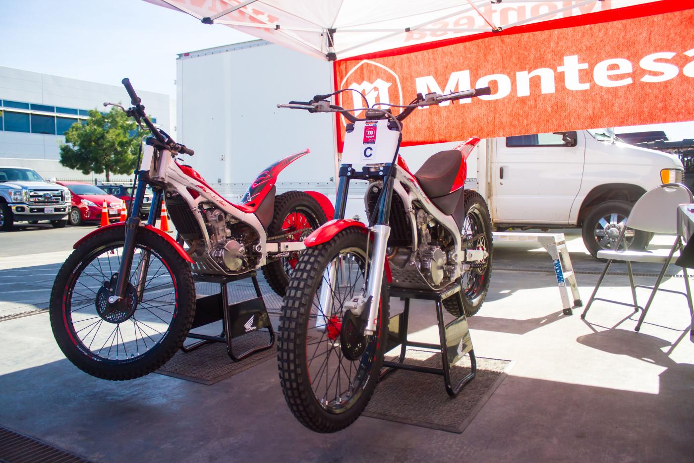 These trials bikes run Honda engines.