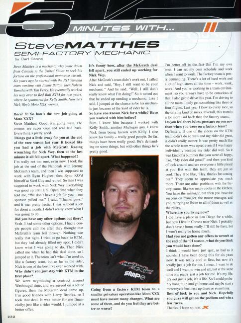 We found an interview we did with Matthes, the mechanic, in the July 2002 issue.