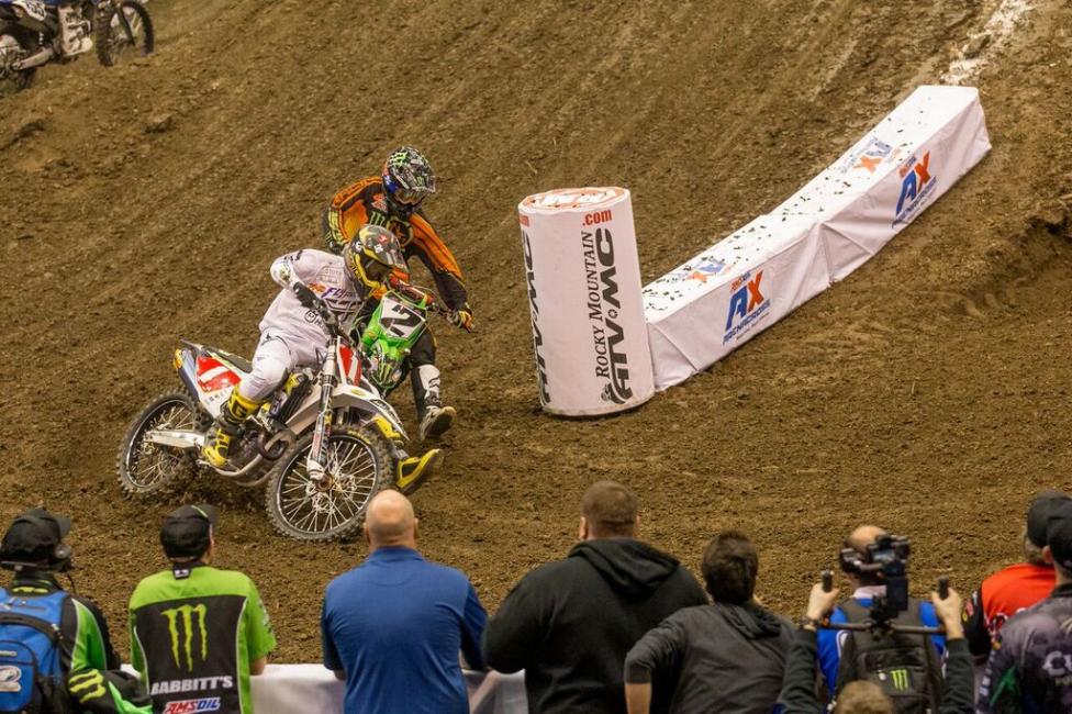 Regal (1) and Jacob Hayes in close quarters. Ladies and gentlemen, this is Amsoil Arenacross.