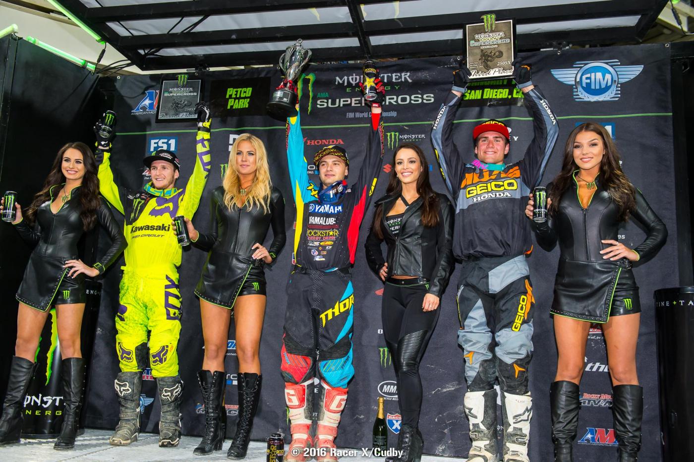 Savatgy (left), Webb and Smith on the podium in the 250 Class.