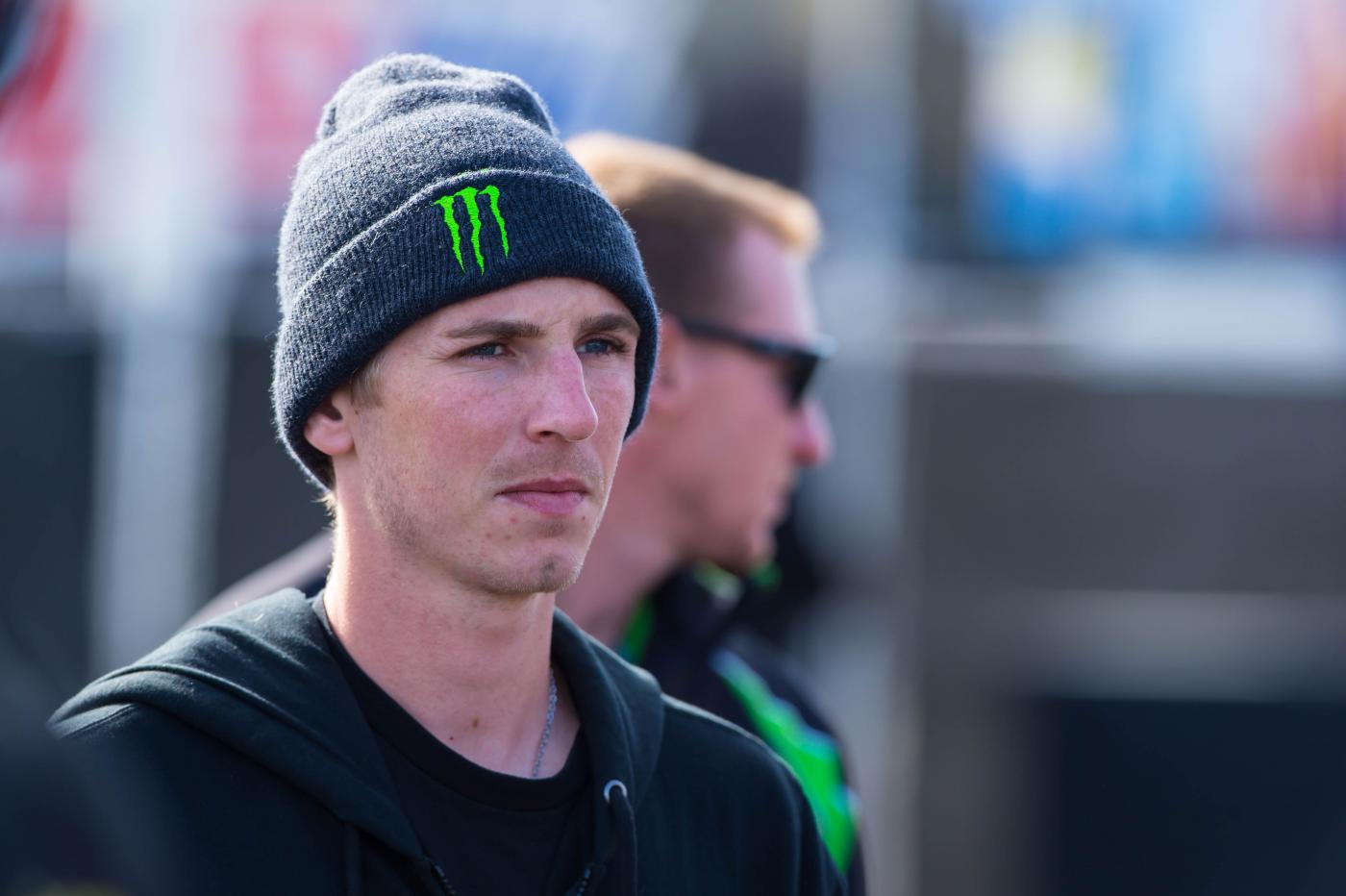 Weimer under his new team's tent, Soaring Eagle/Jimmy John’s/RCH Factory Suzuki.