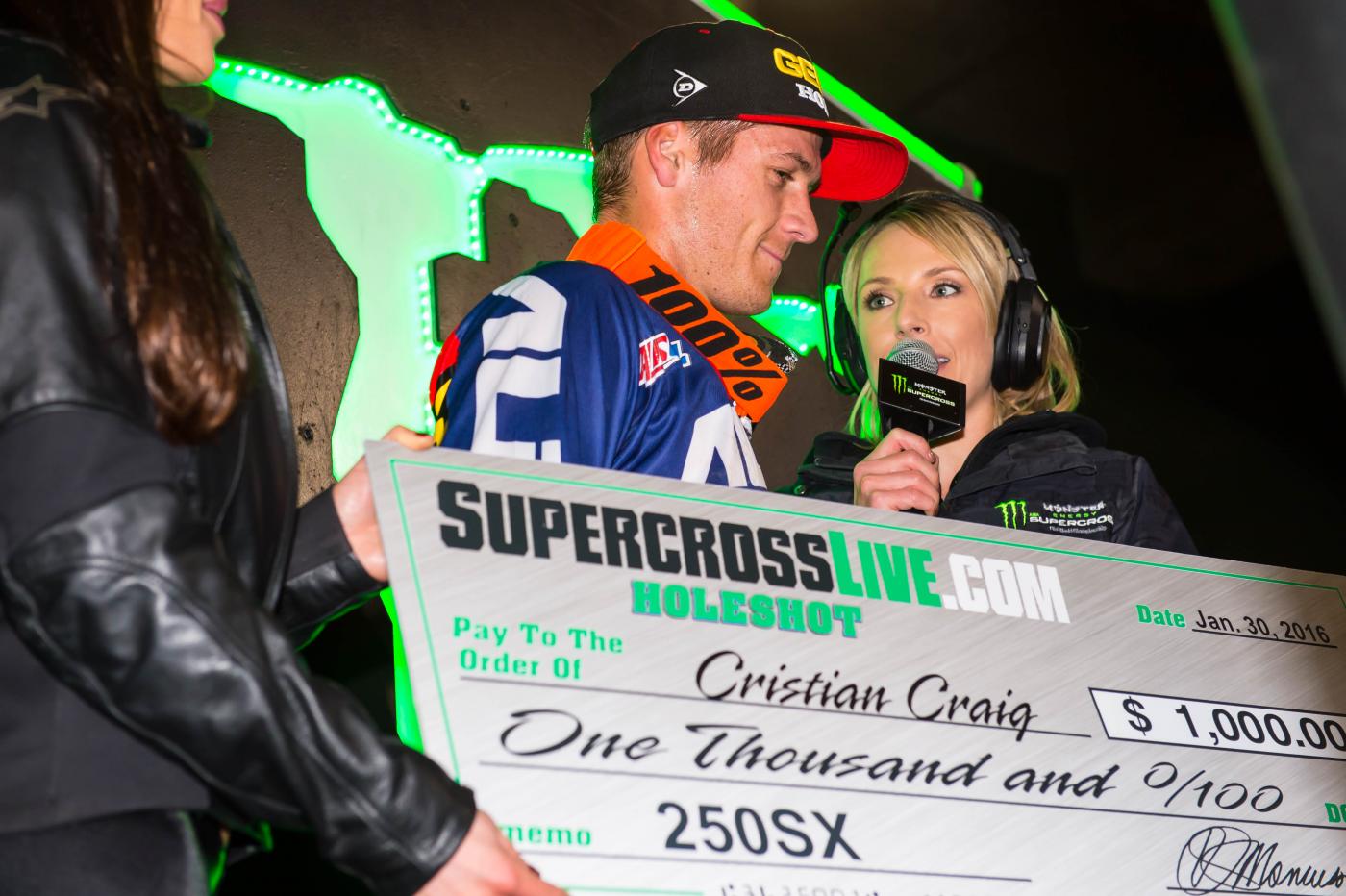 Craig's first holeshot check.