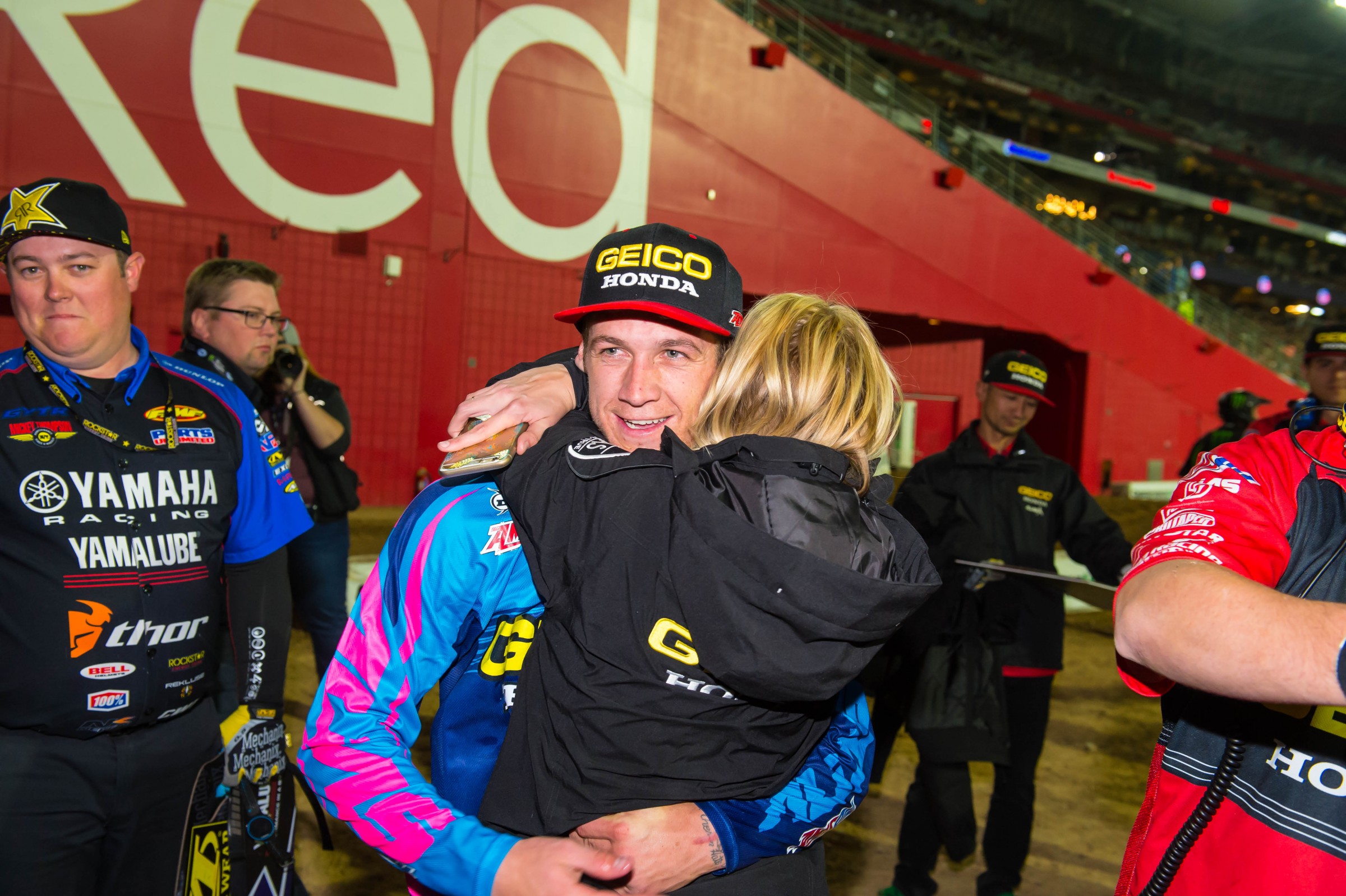 Craig celebrates his first career win with his wife.