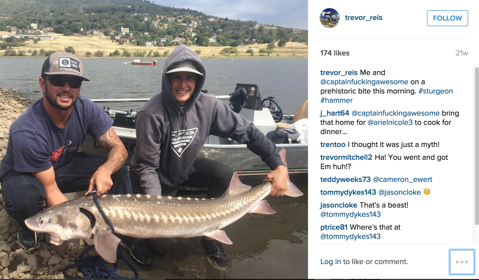 Reis (right) was joking about his passion for fishing. Check out this catch!