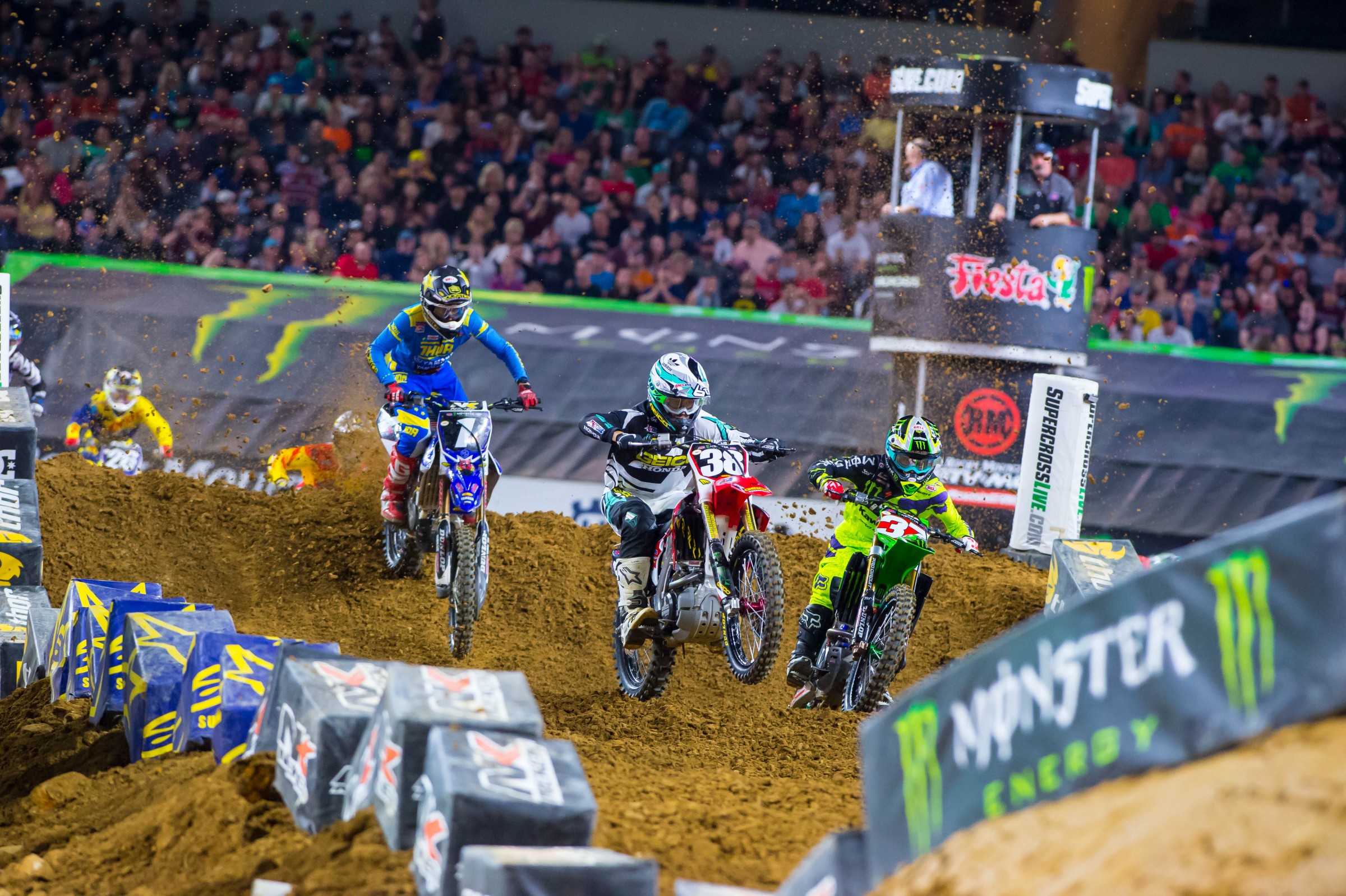 Craig (38) and Savatgy (37) battle for the lead with Cooper Webb (1) in tow.