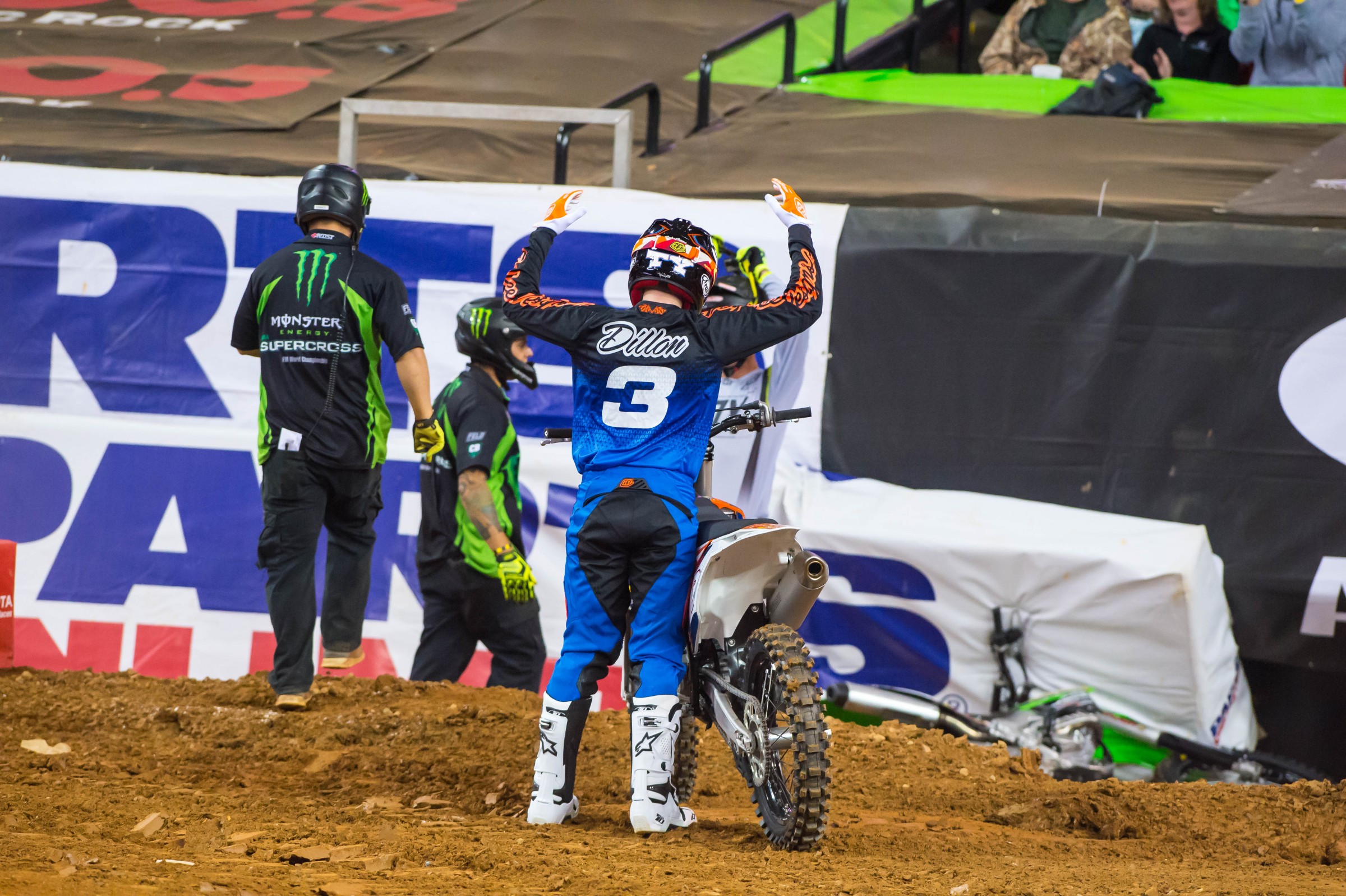 Dillon pumped up the crowd while Bowyer picked himself up from the big crash.