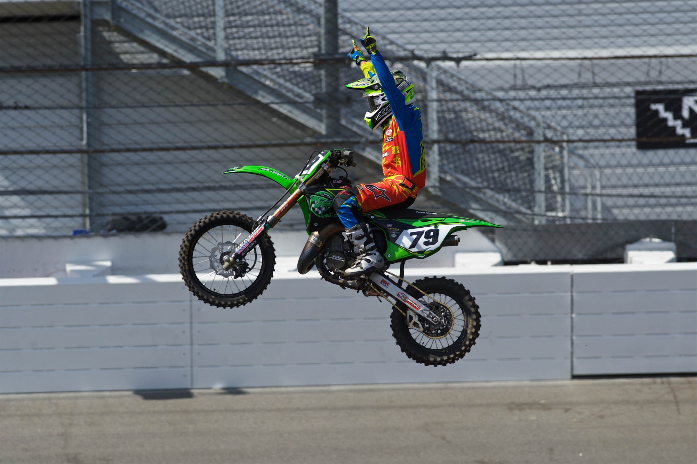 Jett Reynolds gets lots of practice on the victory leaps.