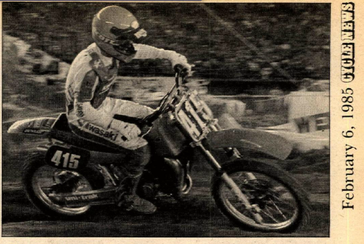 A photo of Todd Campbell on his way to winning the first-ever 125 Supercross main event back in 1985.