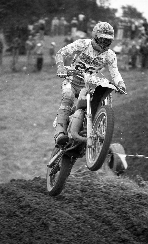 My big brother, Tim Coombs, riding his Team Green Kawasaki KX125 at the 1981 RedBud AMA Amateur National MX Championship, in a class won by Connie Feist.