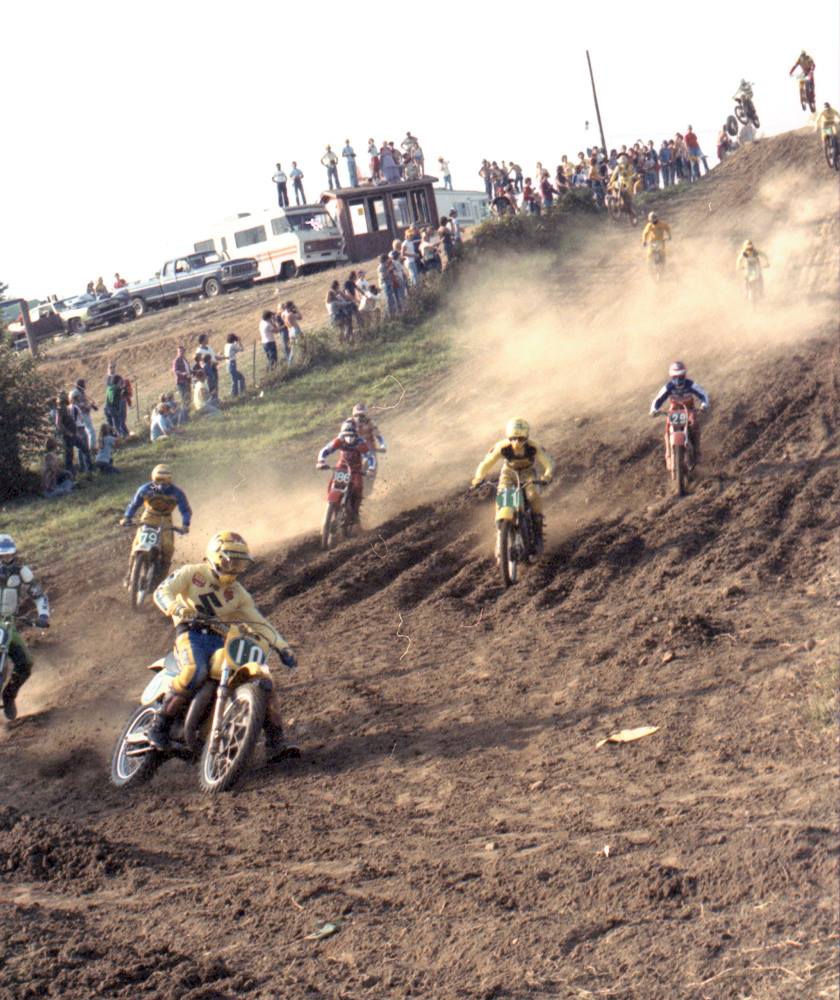 And here's a shot of Mark Barnett leading the Trans-USA at RedBud one fall, at the bottom of the sky jump that's still there.
