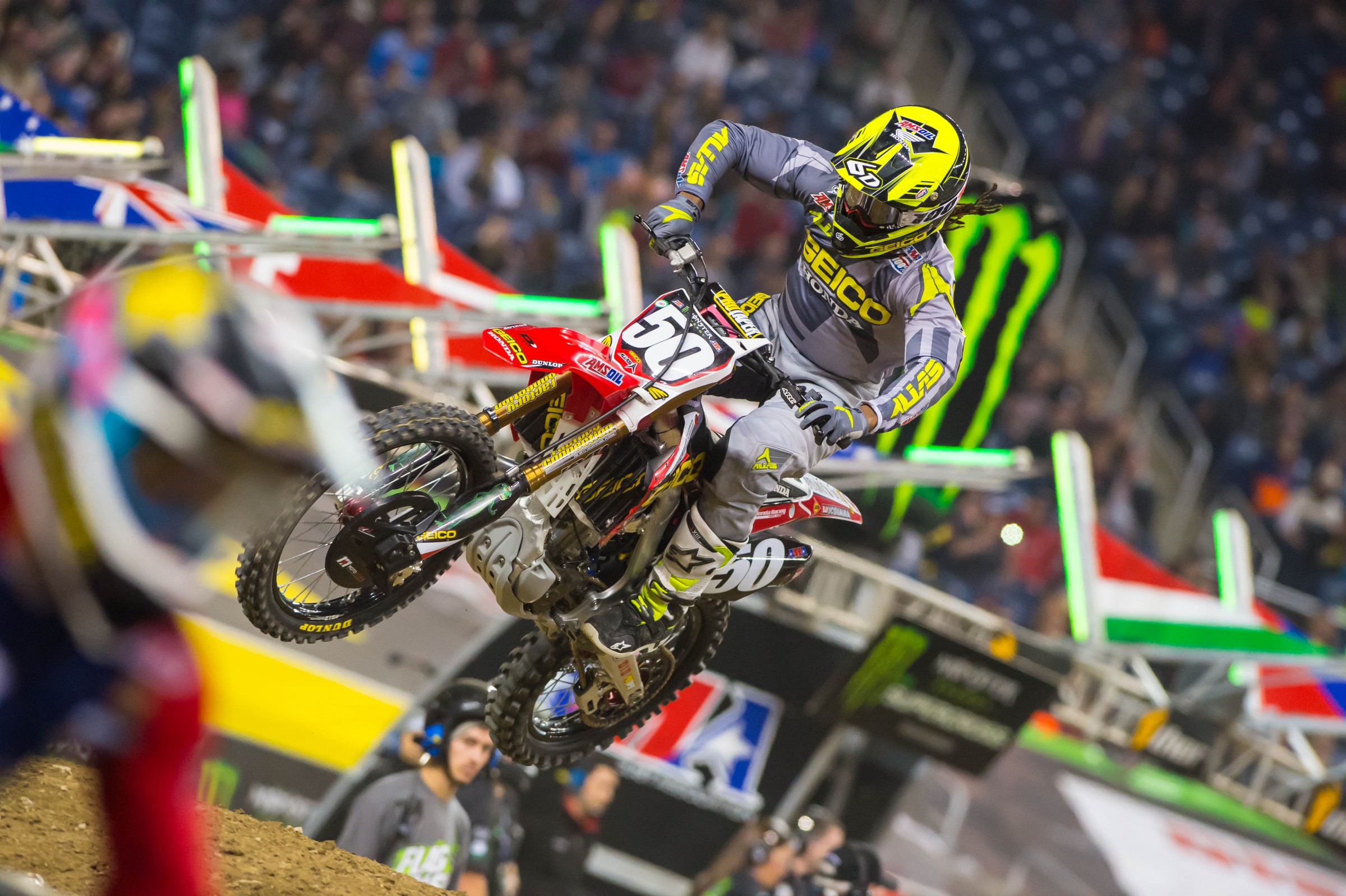 No controversy in the 250 Class, which was won by Malcolm Stewart. He takes the red plate into the break.