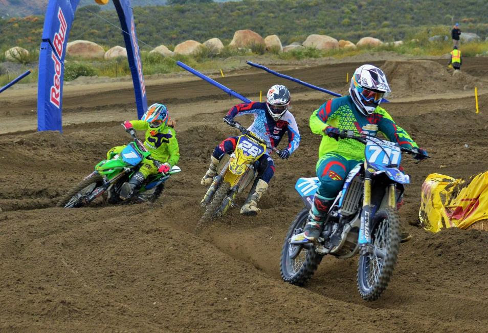 The WMX battle was intense between Marissa Markelon (#711), Mackenzie Tricker (#28) and Kylie Fasnacht (#1) at the California Classic.