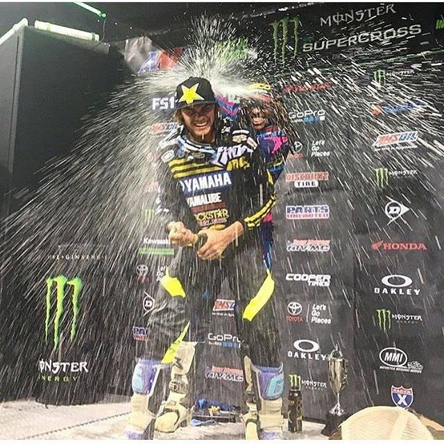 Aaron Plessinger celebrates his first SX win. First of many?