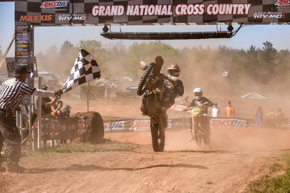 Kailub Russell celebrates his second overall win of the season.