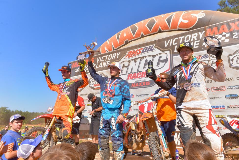 Overall Podium: (2) Chris Bach, (1) Kailub Russell, (3) Josh Strang.