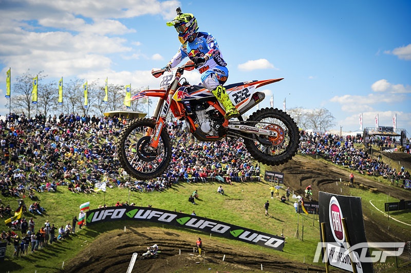 Cairoli won his first overall of the season in Germany by sweeping both of the MX1 motos.