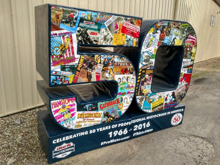 The 50 years sculpture will be present at all 12 rounds of the Lucas Oil Pro Motocross Championship.