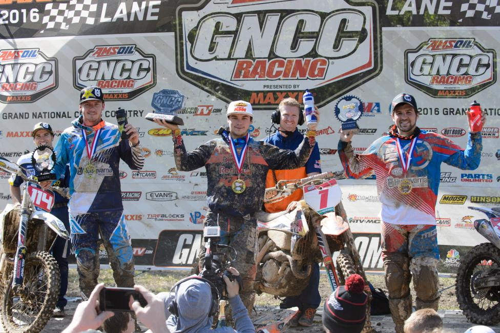 Overall Podium: (2) Josh Strang, (1) Kailub Russell, (3) Thad Duvall.