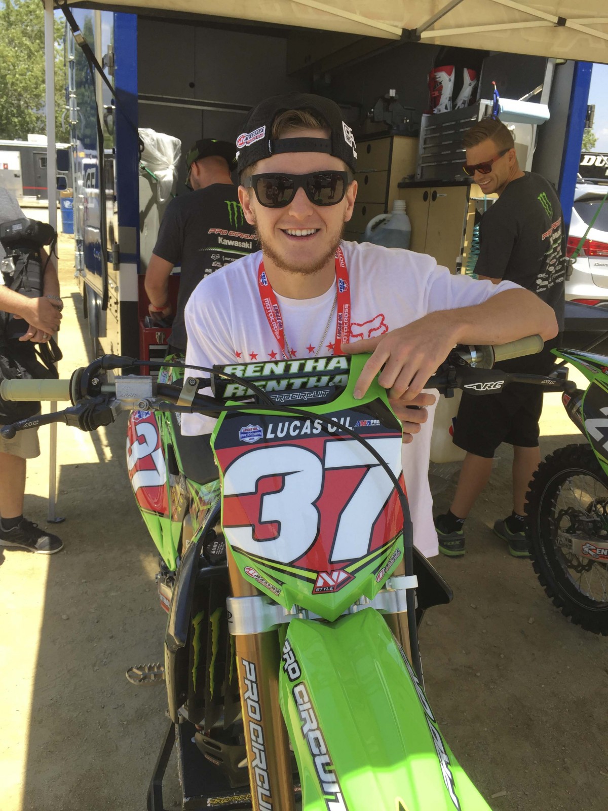 Joey Savatgy won the 250 National open at Hangtown and will wear the red plate at Glen Helen.