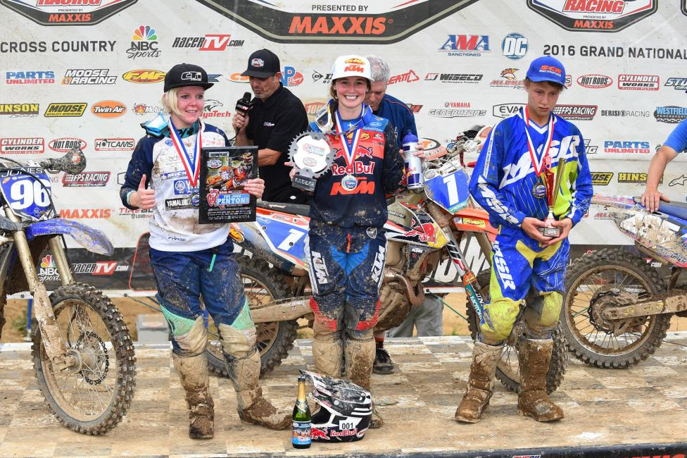 10 a.m. Overall Podium: (2) Tayla Jones, (1) Kacy Martinez, (3) Hayden Vancuren.