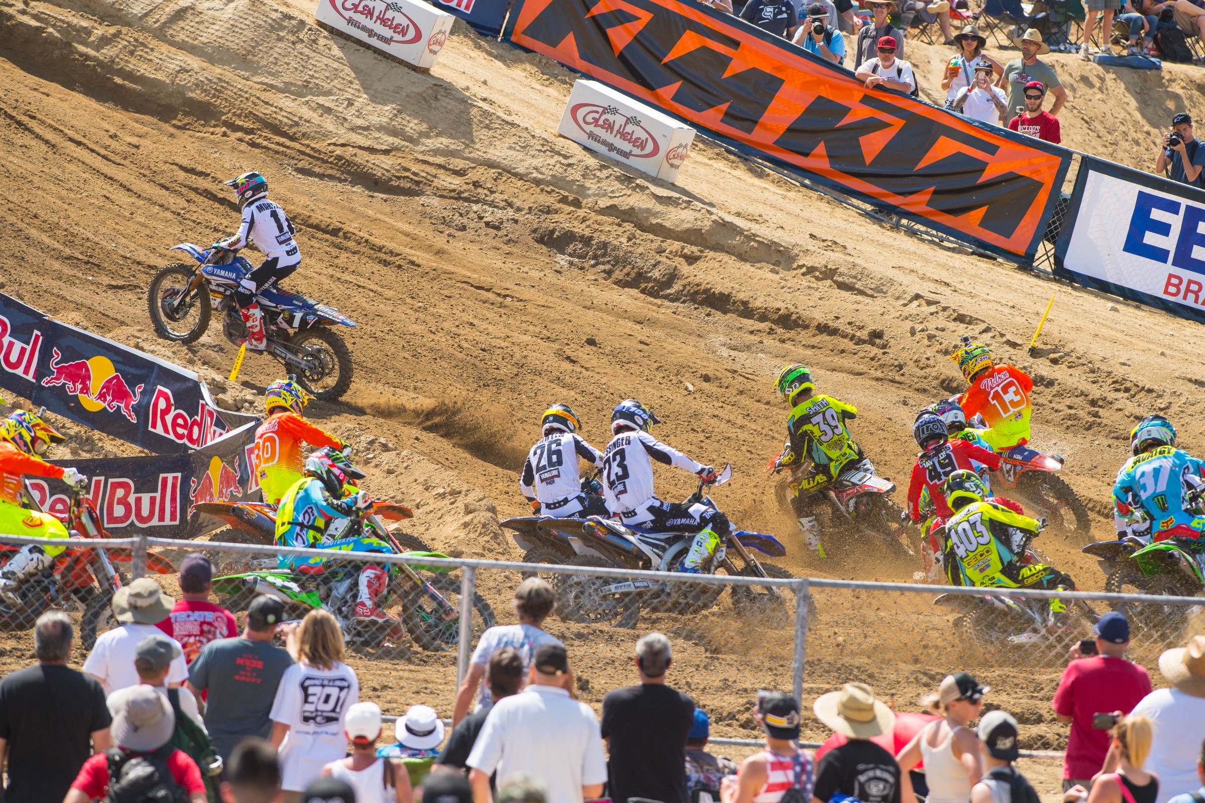 Jeremy (1) races away with the second-moto lead while Alex (26) tries to get in position to get the overall win.