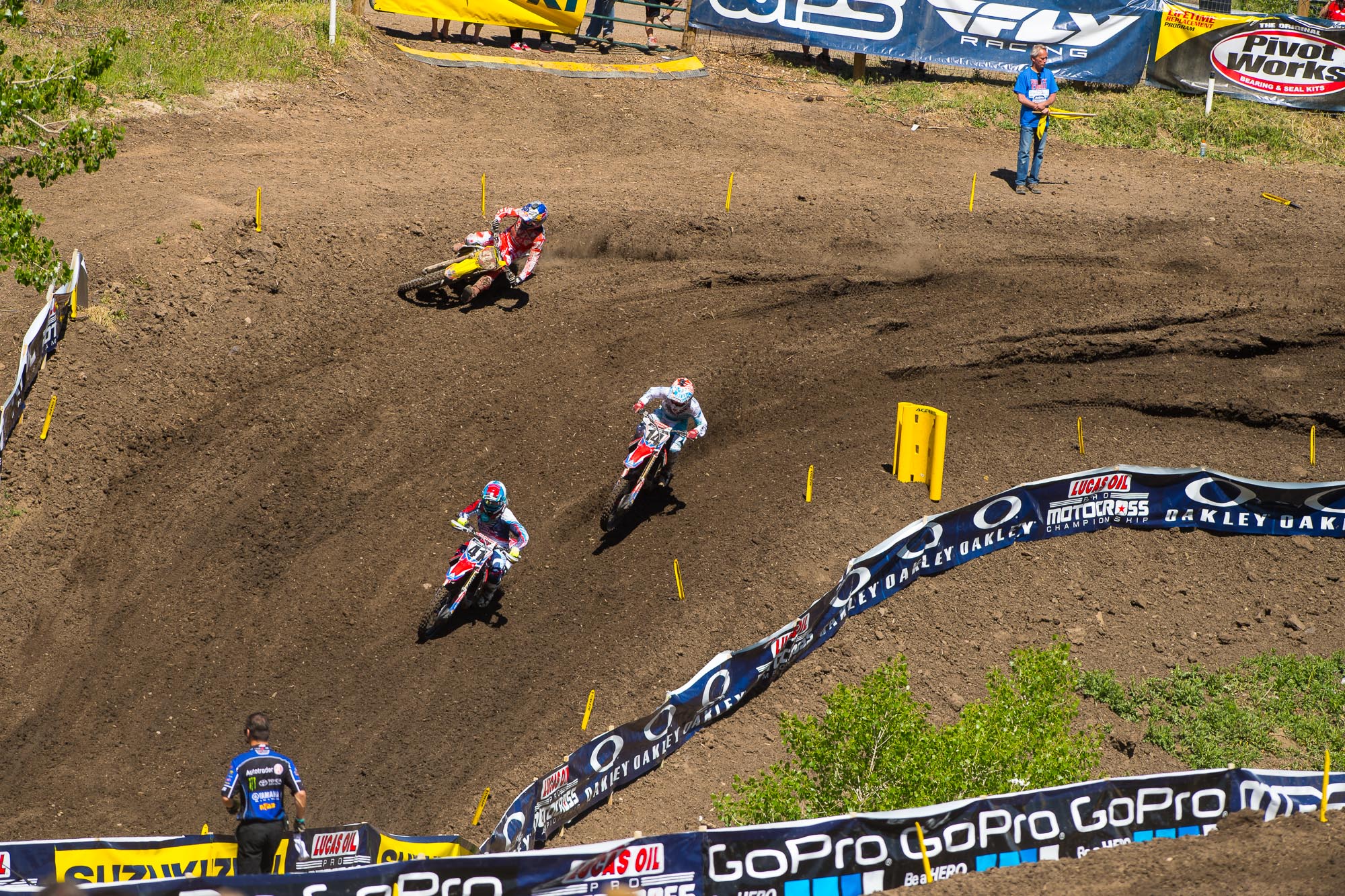 Roczen had to go through Seely and Canard for the lead in moto two.