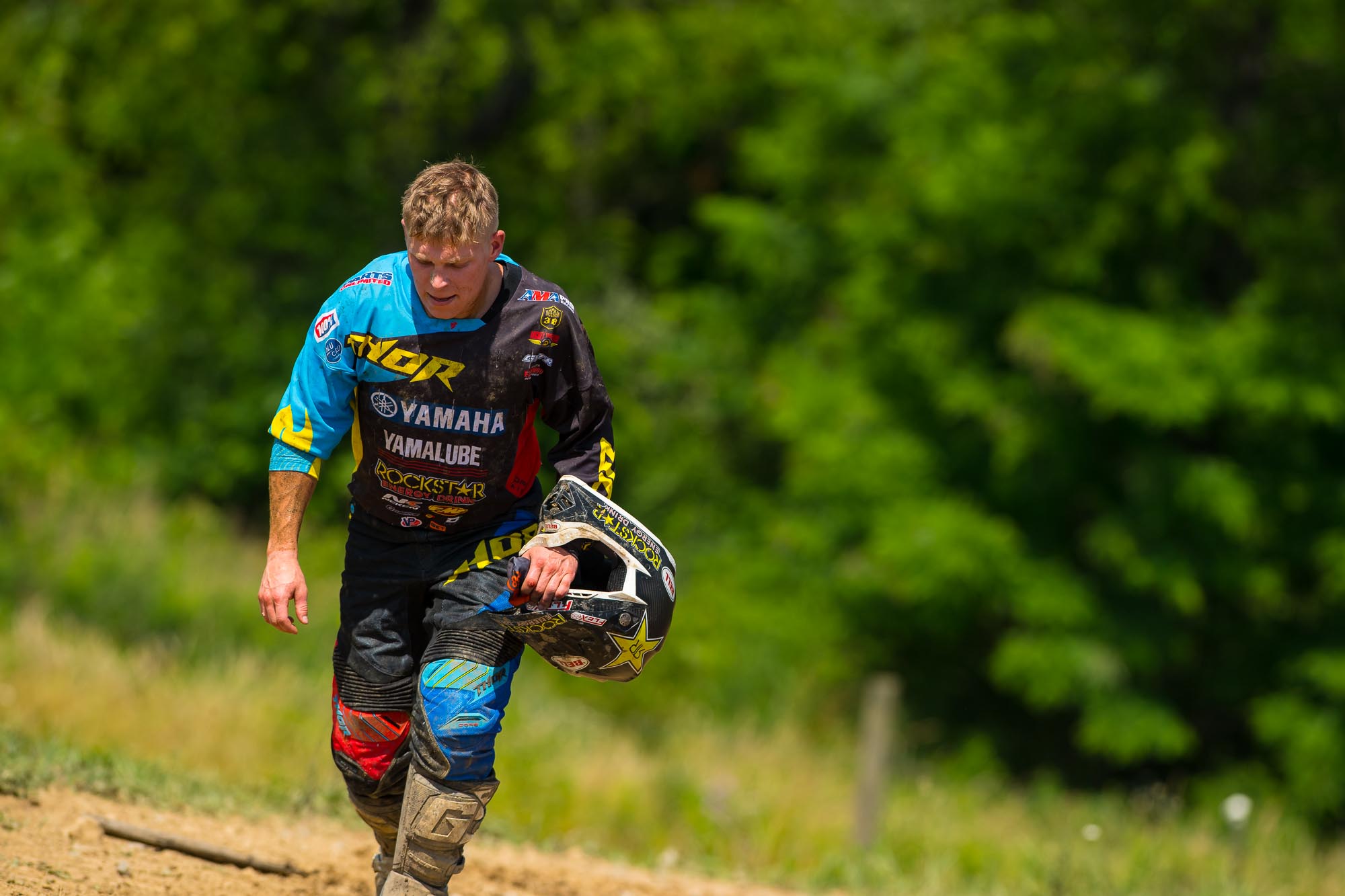 A long walk for Alex Martin in the first moto.