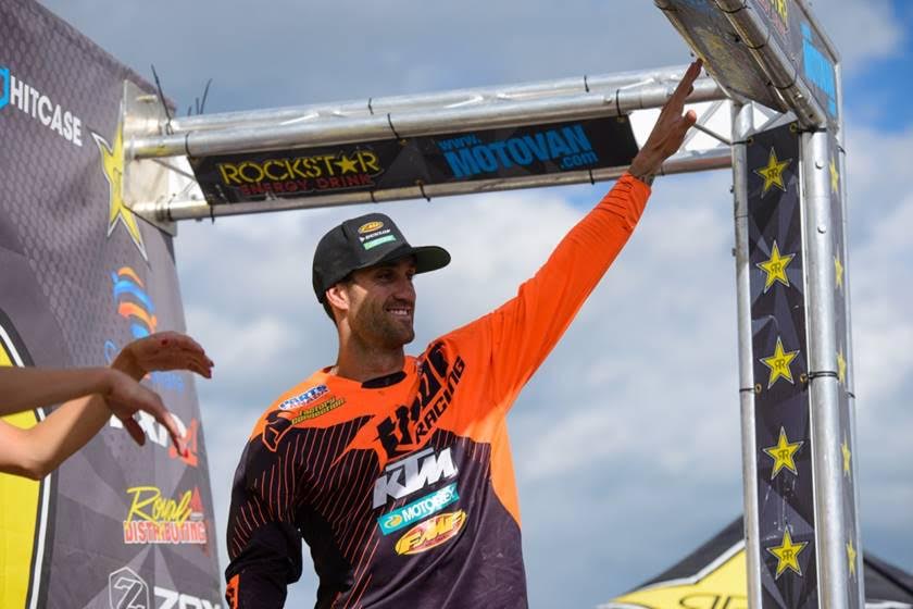 KTM Canada Thor Racing’s Davi Millsaps waves to crowd in Calgary after going 1-1 for the win.