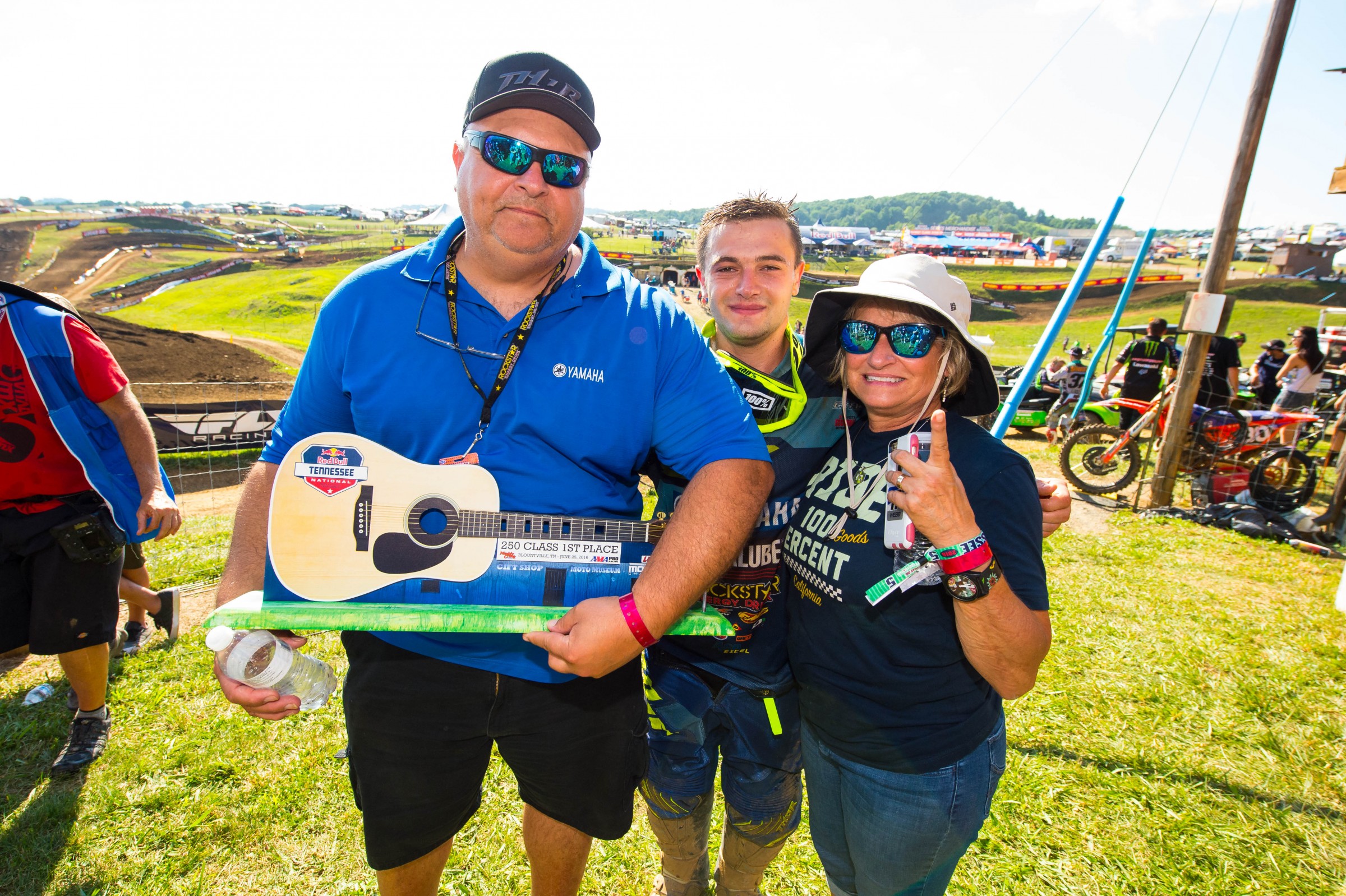 Webb celebrates the win with his mom and dad.