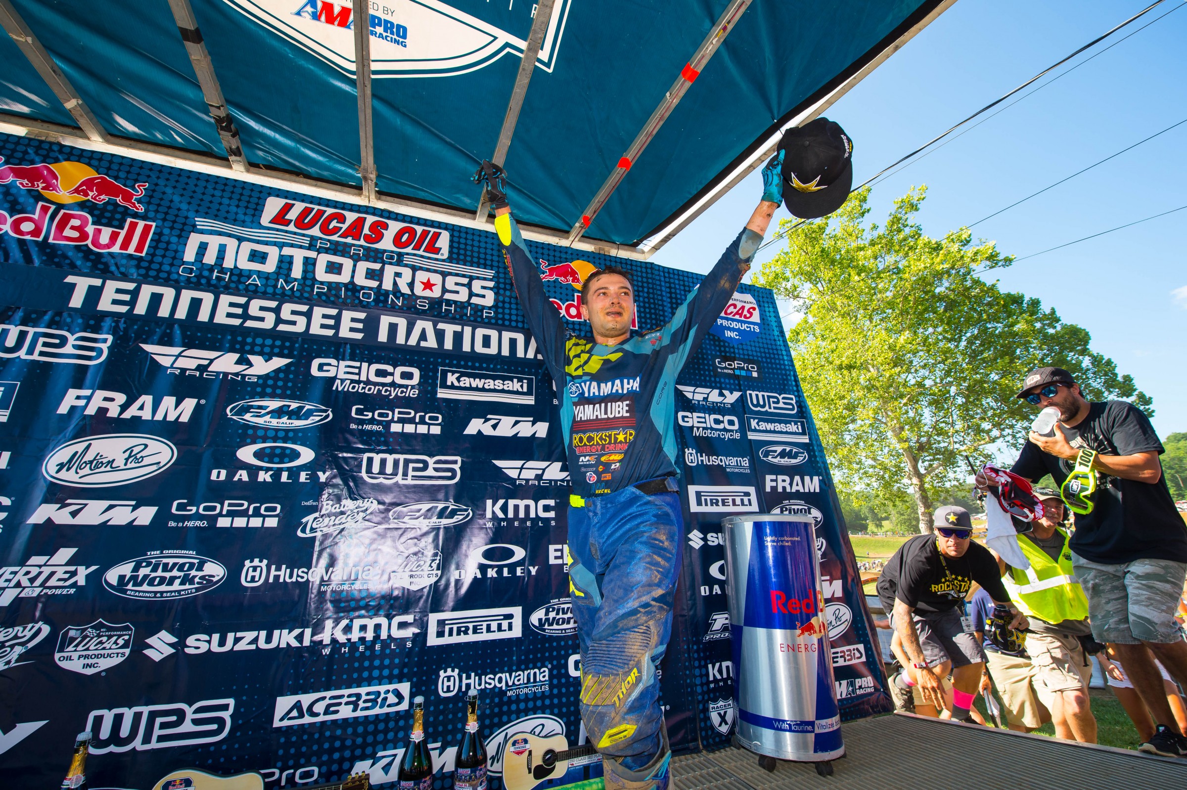 Webb celebrates his first overall win of the year.